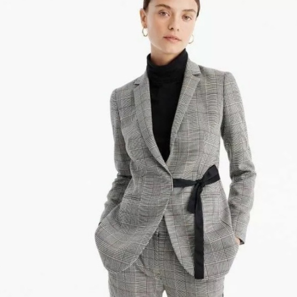 J. Crew Black, White & Red Lady Glen Plaid Tie-Front Blazer | 4 - Picture 1 of 7